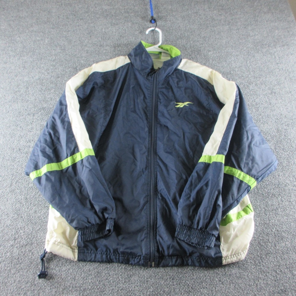 Vintage Reebok Jacket Mens L Blue Nylon Colorblock Windbreaker Full Zip 90s